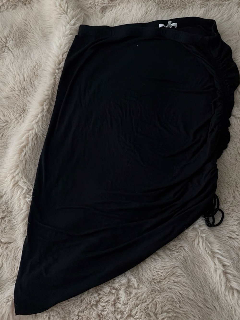 Black Side-Ruched Midi Skirt